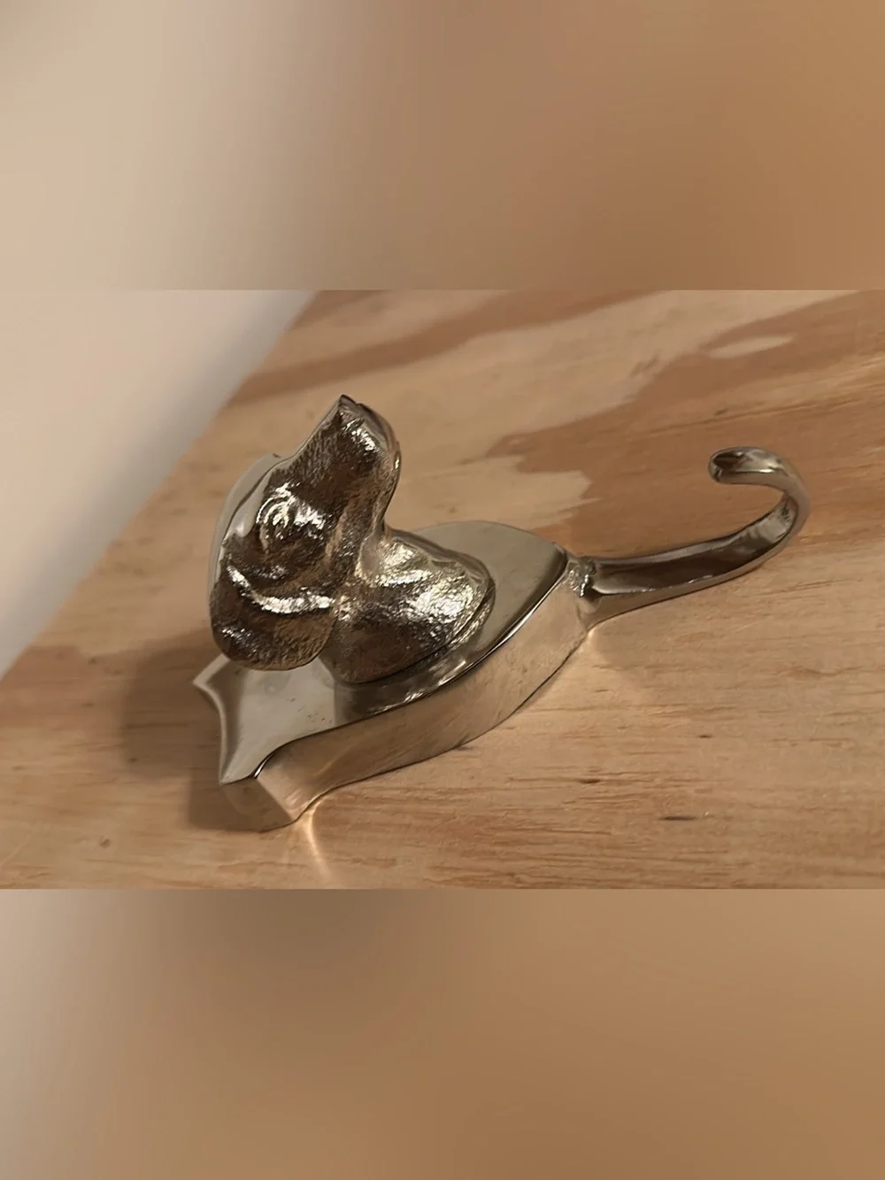 Polished Silver Nickel Cast Dog Head Wall Hook & Pet Leash Holder 6” x 3”